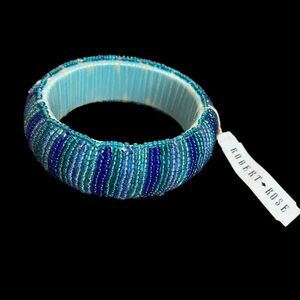 Robert Rose Bracelet Bangle Seed Bead Blue Green Boho Festival